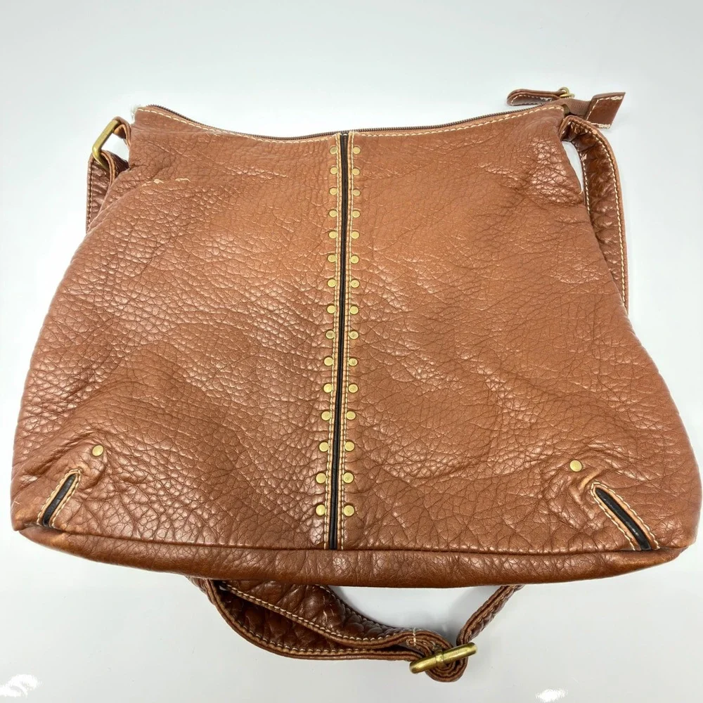 Marc Ecko Crossbody Bag Womens OS Brown Pebbled Faux Leather Studded Boho Hobo